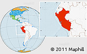 Political Location Map of Peru, highlighted continent