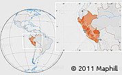 Political Location Map of Peru, lighten, desaturated