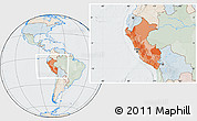 Political Location Map of Peru, lighten, semi-desaturated