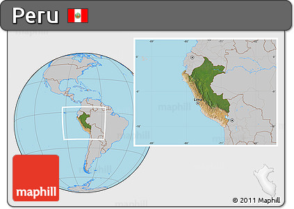 Satellite Location Map of Peru, gray outside