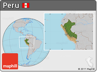 Satellite Location Map of Peru, gray outside