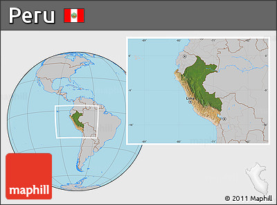 Satellite Location Map of Peru, gray outside