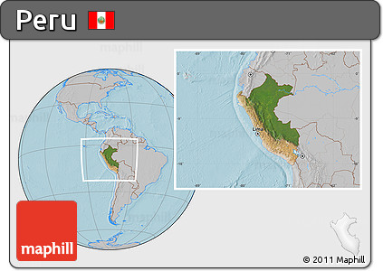 Satellite Location Map of Peru, gray outside, hill shading
