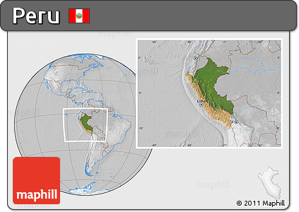 Satellite Location Map of Peru, lighten, desaturated
