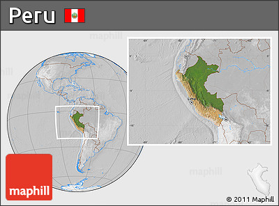 Satellite Location Map of Peru, lighten, desaturated