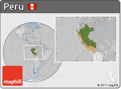 Satellite Location Map of Peru, lighten, desaturated