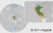 Satellite Location Map of Peru, lighten, desaturated