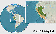Satellite Location Map of Peru, lighten, land only