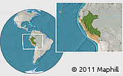 Satellite Location Map of Peru, lighten, semi-desaturated, land only