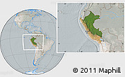 Satellite Location Map of Peru, lighten, semi-desaturated