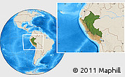Satellite Location Map of Peru, shaded relief outside