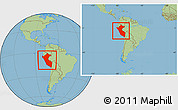 Savanna Style Location Map of Peru, within the entire continent