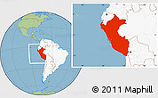 Savanna Style Location Map of Peru, highlighted continent