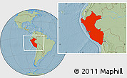 Savanna Style Location Map of Peru, hill shading