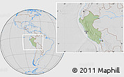Savanna Style Location Map of Peru, lighten, desaturated, hill shading