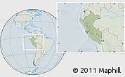 Savanna Style Location Map of Peru, lighten, hill shading