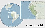 Savanna Style Location Map of Peru, lighten, land only, hill shading