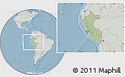 Savanna Style Location Map of Peru, lighten, semi-desaturated, land only, hill shading