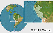 Savanna Style Location Map of Peru, satellite outside, hill shading