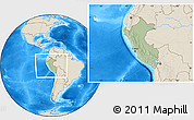 Savanna Style Location Map of Peru, shaded relief outside, hill shading