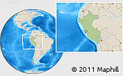 Savanna Style Location Map of Peru, shaded relief outside