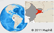 Shaded Relief Location Map of Mar.R.Castilla, highlighted country, highlighted parent region