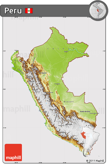 Physical Map of Peru, cropped outside