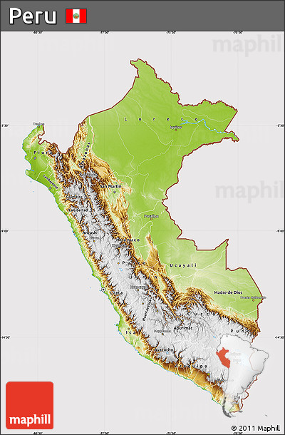 Physical Map of Peru, cropped outside