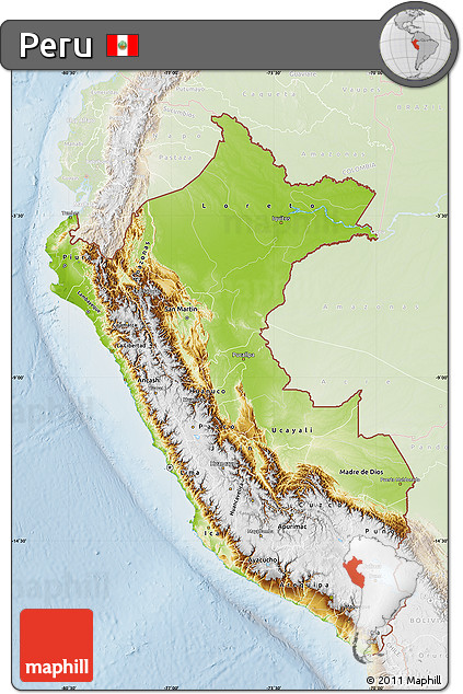 Physical Map of Peru, lighten