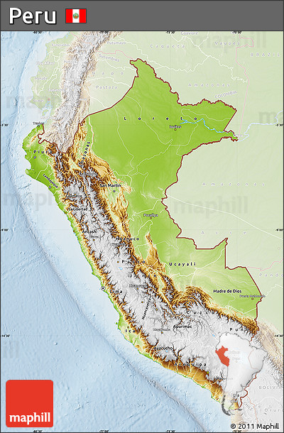 Physical Map of Peru, lighten