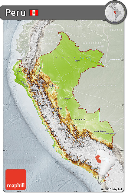 Physical Map of Peru, lighten, semi-desaturated