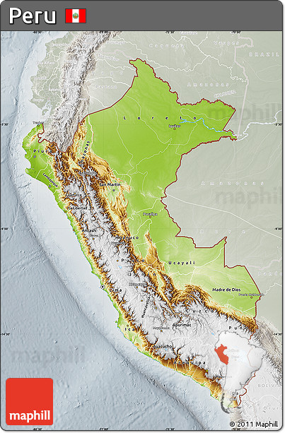 Physical Map of Peru, lighten, semi-desaturated