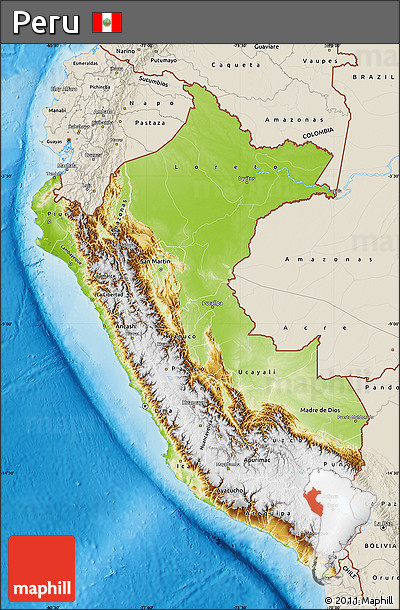 Physical Map of Peru, shaded relief outside