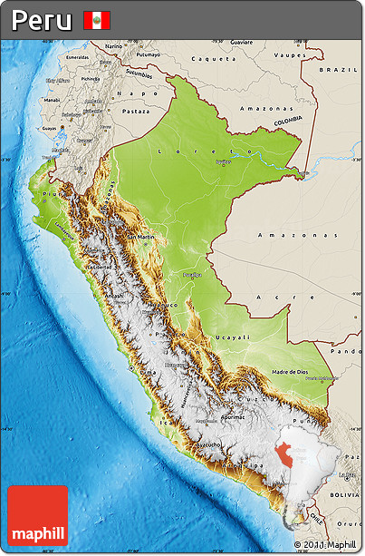 Physical Map of Peru, shaded relief outside