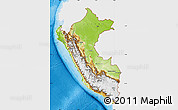 Physical Map of Peru, single color outside, bathymetry sea, shaded relief sea