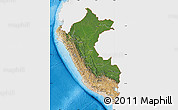 Satellite Map of Peru, single color outside, bathymetry sea, shaded relief sea