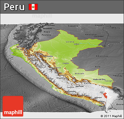 Physical Panoramic Map of Peru, darken, desaturated