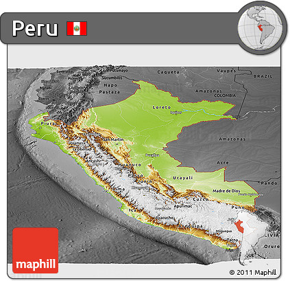 Physical Panoramic Map of Peru, darken, desaturated