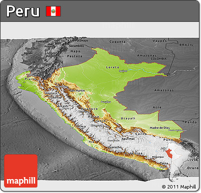 Physical Panoramic Map of Peru, darken, desaturated