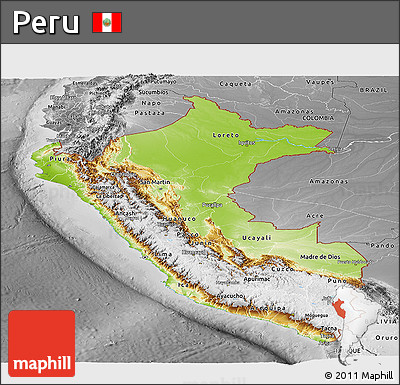 Physical Panoramic Map of Peru, desaturated