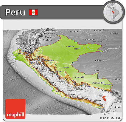 Physical Panoramic Map of Peru, desaturated