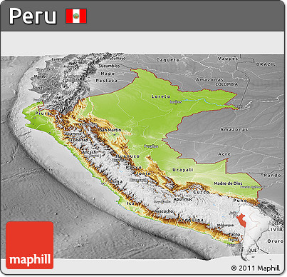Physical Panoramic Map of Peru, desaturated