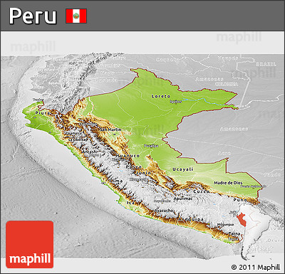 Physical Panoramic Map of Peru, lighten, desaturated