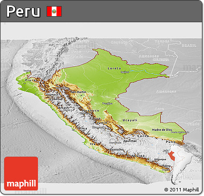 Physical Panoramic Map of Peru, lighten, desaturated