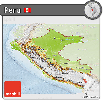 Physical Panoramic Map of Peru, lighten