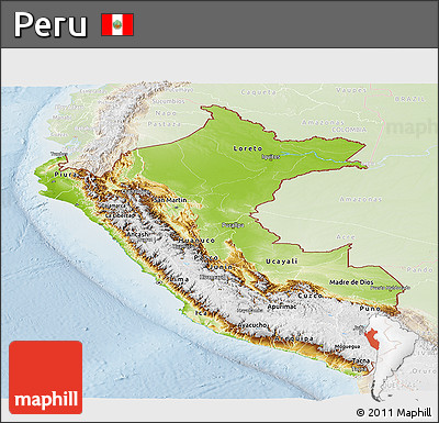 Physical Panoramic Map of Peru, lighten