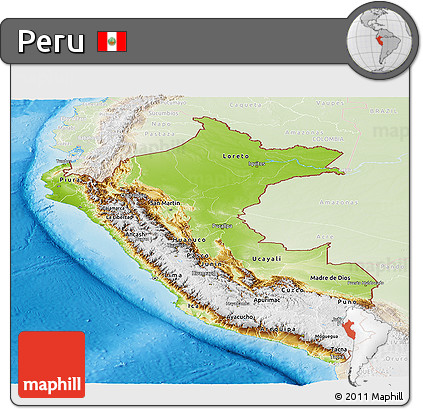 Physical Panoramic Map of Peru, lighten, land only