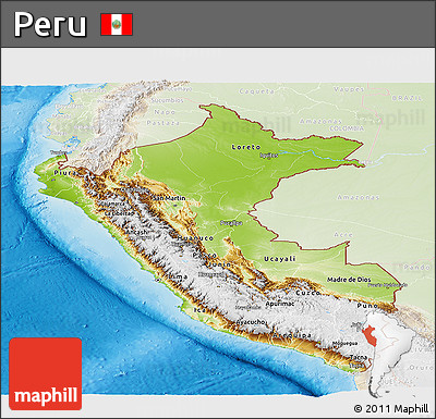 Physical Panoramic Map of Peru, lighten, land only