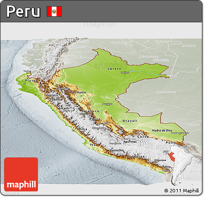 Physical Panoramic Map of Peru, lighten, semi-desaturated