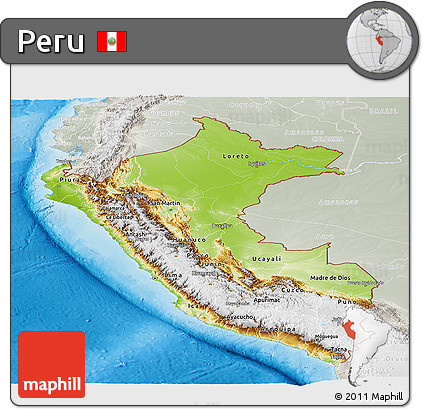 Physical Panoramic Map of Peru, lighten, semi-desaturated, land only